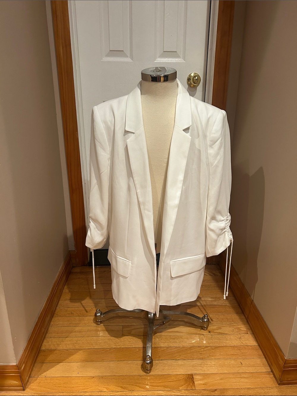 LOFT White Open-Front Draped Blazer with Tie Sleeve Detail